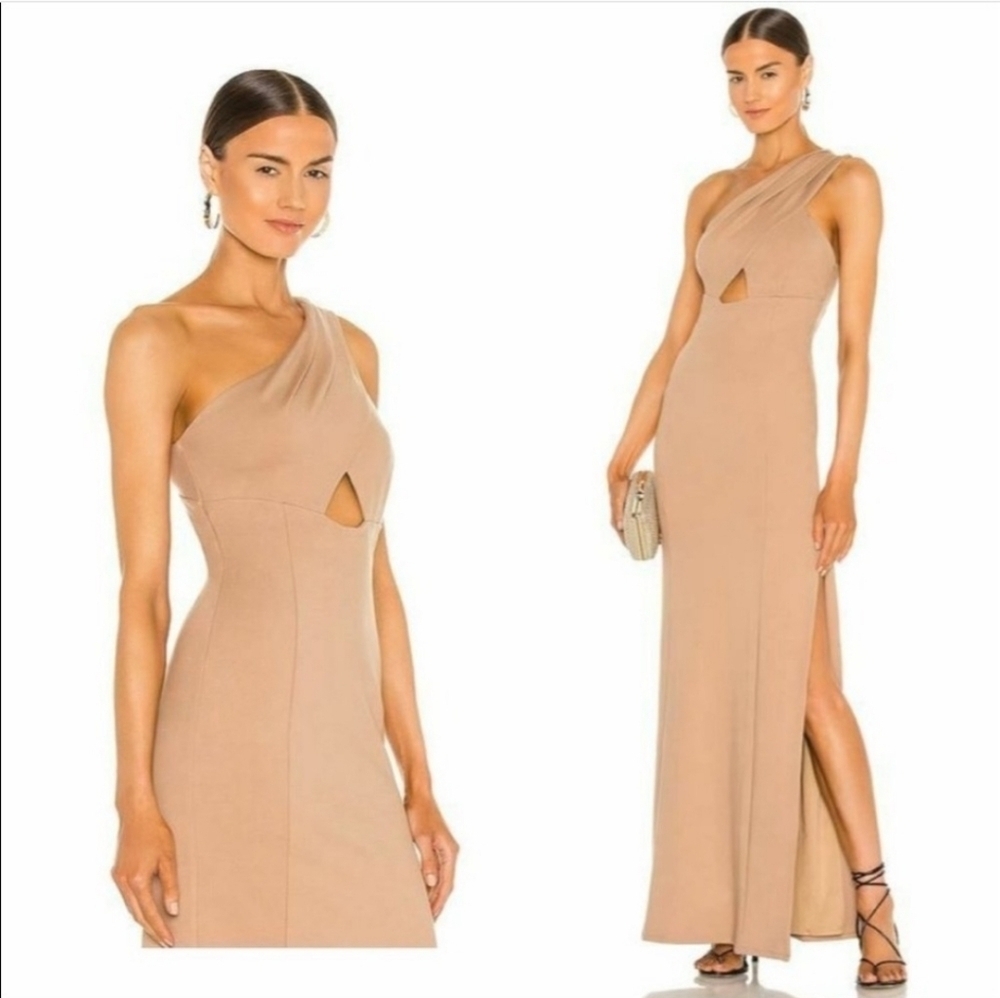 Lovers + Friends Revole Women's Tan Elegant Formal Maxi Dress Sz M Quiet Luxury